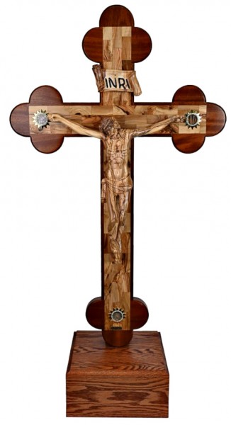 Large 4 Foot Standing Classic Byzantine Crucifix with Relics - Brown, 1 Crucifix
