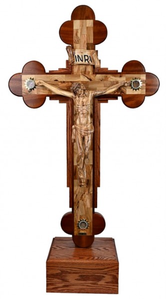 Large 4 Foot Standing Contemporary Byzantine Crucifix with Relics - Brown, 1 Crucifix