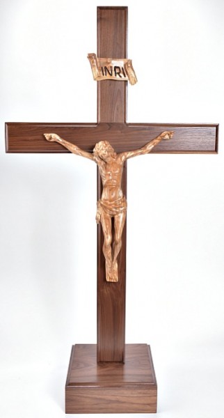 Large 4 Foot Standing Walnut and Olive Wood Crucifix - Brown, 1 Crucifix
