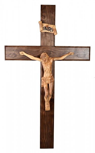 Large 4 Foot Walnut and Olive Wood Corpus Crucifix - Brown, 1 Crucifix