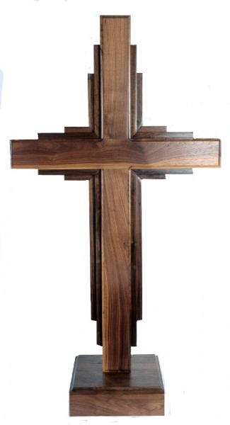 Large 5 Foot 4 Inch Standing Contemporary Walnut Cross - Brown, 1 Cross