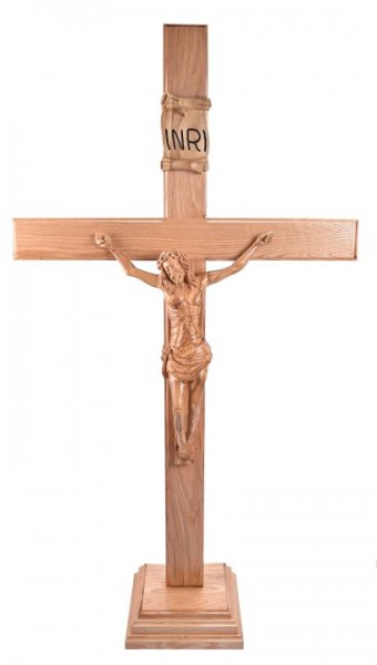 Large 6 Foot 4 Inch Standing Oak and Olive Wood Crucifix - Brown, 1 Crucifix