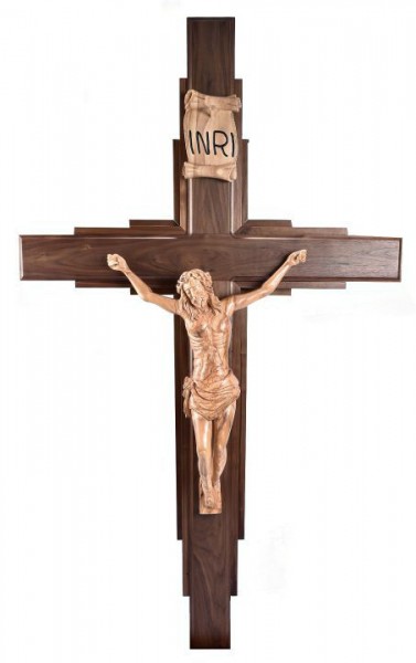 Large 6 Foot Contemporary Hand Carved Wall Crucifix - Brown, 1 Crucifix