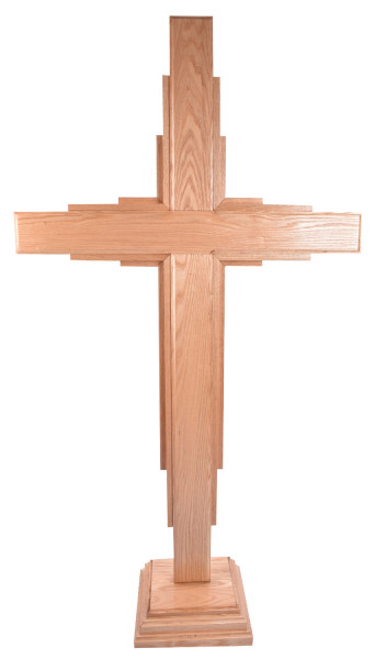 Large 6'4&quot; Standing Contemporary Oak Cross - Brown, 1 Cross