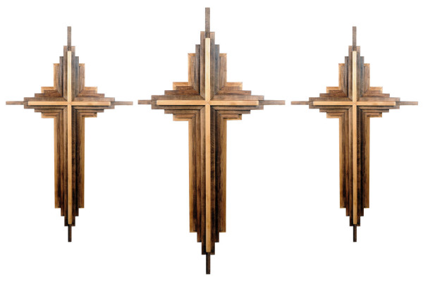 Large Contemporary 3 Cross Church Display - Brown - Large