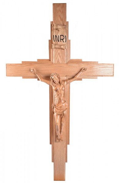 Large Contemporary 6 Foot Red Oak and Olive Wood Wall Crucifix - Brown, 1 Crucifix