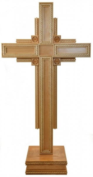 Birch Wood Large Contemporary 4 Gospels Standing Cross 4'4&quot; - Brown, 1 Cross