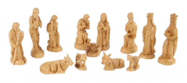 Large Olivewood Nativity Figurine Set | 15 Pieces | 7.75 Inches - Brown