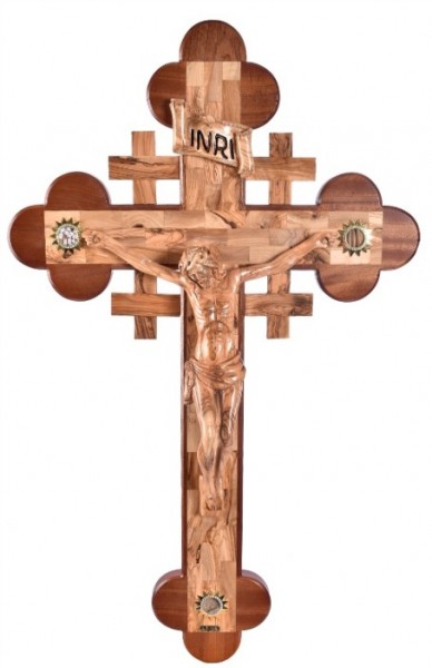 Four Foot Large Hand Carved Roman Wall Crucifix with Relics - Brown, 1 Crucifix
