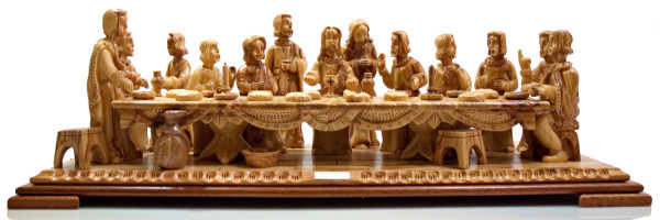 Large Olive Wood Last Supper Display 22.5 Inches Long - Brown - Large