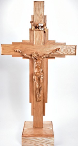 Large Standing 4 Foot Tall Oak and Olive Wood Crucifix - Brown, 1 Crucifix
