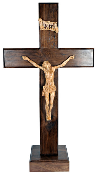 Large Standing Carved Crucifix 4 Feet 4 Inches Tall - Brown, 1 Crucifix