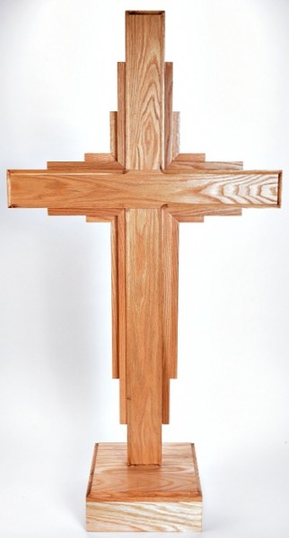 Large Standing Contemporary Red Oak Cross 4'4&quot; - Brown, 1 Cross