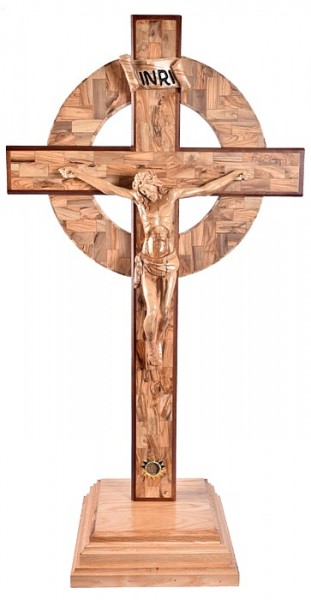Large Standing Hand Carved Celtic Crucifix 4 Feet 2 Inches - Brown, 1 Crucifix