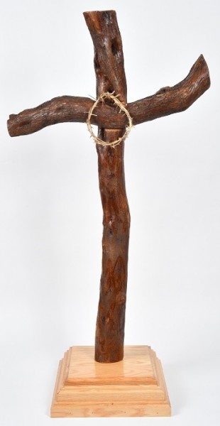 Large Standing Natural Olive Wood Cross with Crown of Thorns 4'2&quot; - Brown, 1 Cross