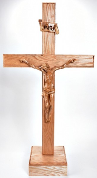 Large Standing Oak and Olive Wood Crucifix 4 Feet 4 Inches Tall - Brown, 1 Crucifix