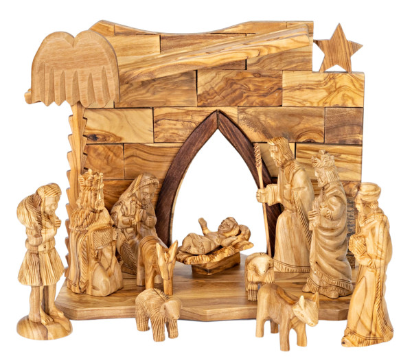 13 Piece Wood Nativity Set Includes Manger and Figurines - Brown, 1 Nativity