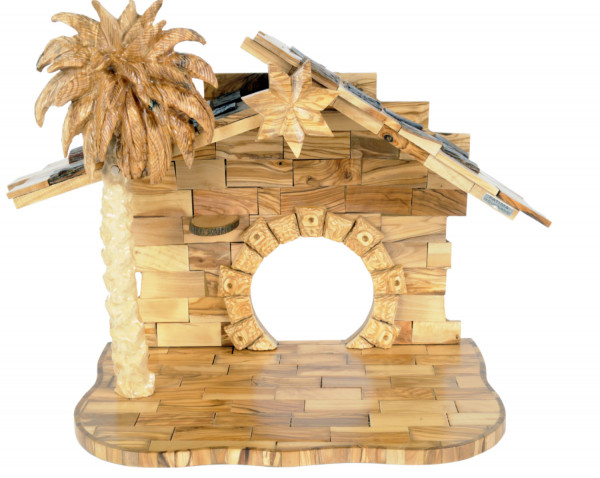 Luxury Olive Wood Nativity Stable 16 Inches High - Brown