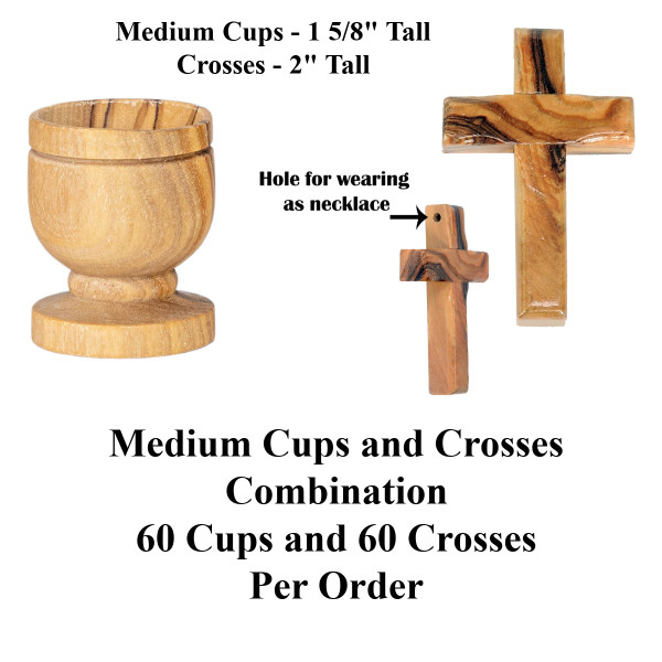 MEDIUM Communion Cups and Crosses Combination Set Bulk Discount - 60 of Each @ $2.38