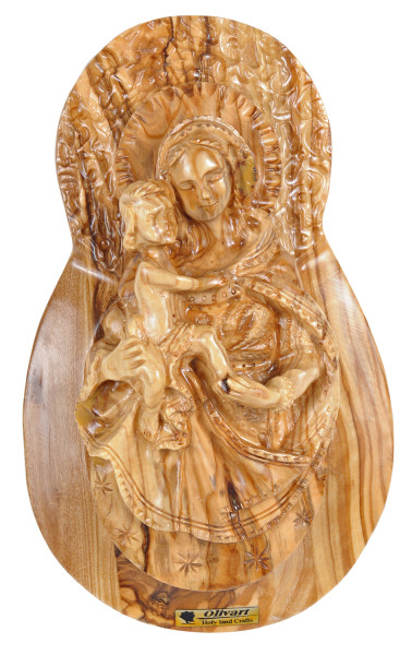Madonna and Child Olive Wood Wall Plaque 7 Inches Tall - Brown, 1 Wall Statue