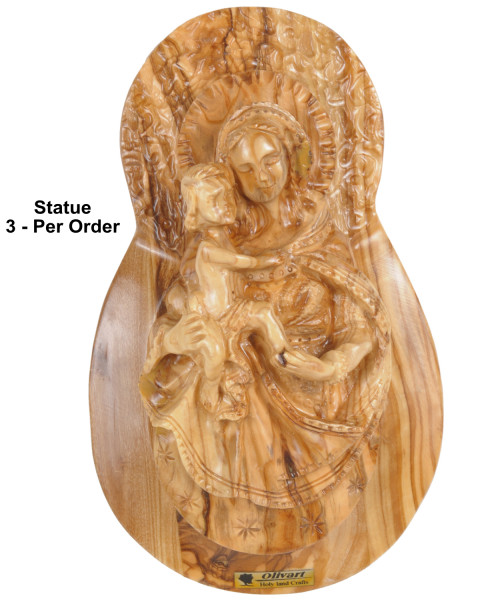 Madonna and Child Olive Wood Wall Plaque 7 Inches Tall - 3 Wall Statues @ $145.00 Each