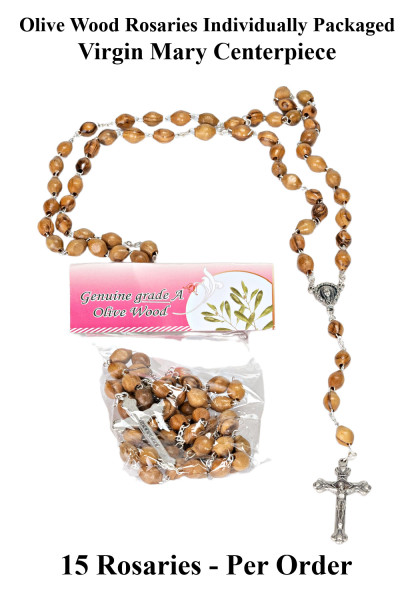 Mary and Sacred Heart Olive Wood Rosaries - 15 Rosaries @ $10.99 Each