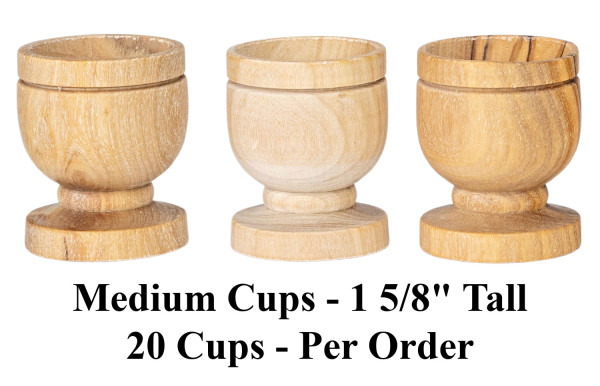 Medium Olive Wood Communion Cups  - 20 Cups @ $1.60 Each