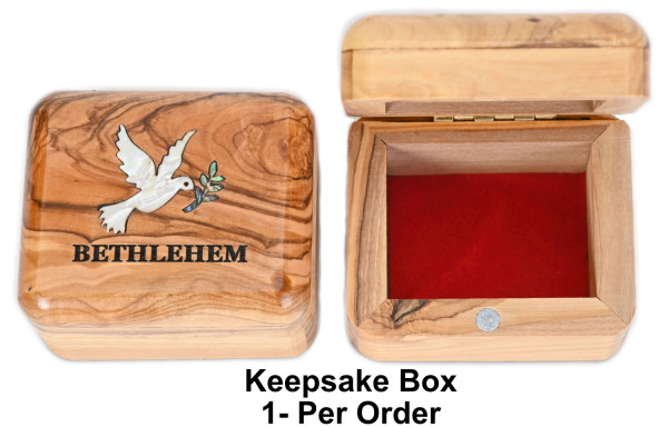 Mother of Pear and Olive Wood Rosary Box with Dove - Brown, 1 Rosary Box