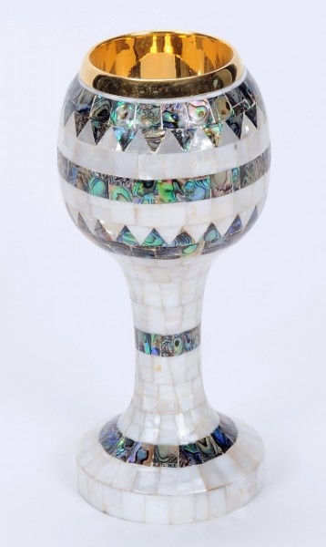 Mother of Pearl Catholic Chalice - White, Green, Blue