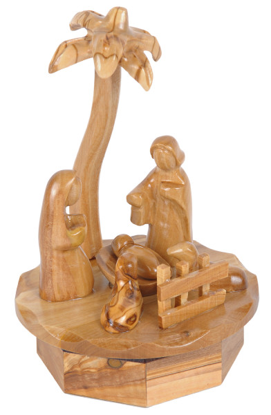 Music Box Nativity Set 8 Inch Tall - Brown