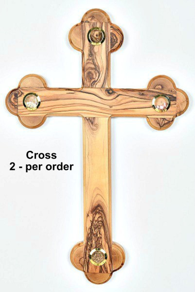 Olive Wood 11&quot; Wall Cross with 4 Articles - 2 Crosses @ $32.00 Each