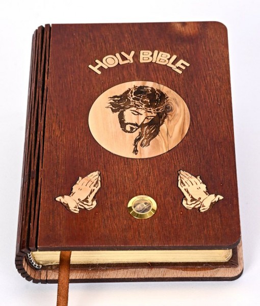 Olive Wood Bible with Holy Land Stones Brown, 1 Bible
