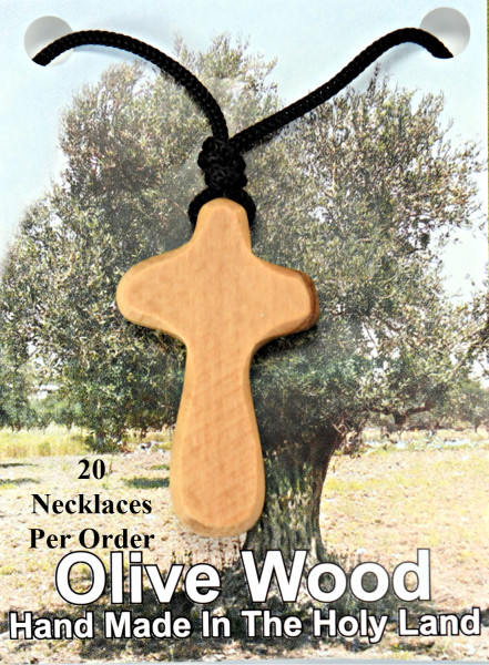 Olive Wood Comfort Cross Necklaces 1.5 Inches Bulk Priced - 20 @ $2.95 Each (Sale $2.60)