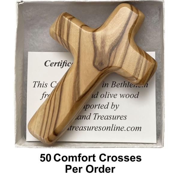 Olive Wood Comfort Cross w. Gift Box - 50 Crosses @ $6.99 Each