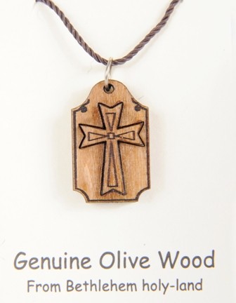 Olive Wood Cross Necklace (Also priced to buy in bulk with graduated discounts) - Brown, 1 Necklace