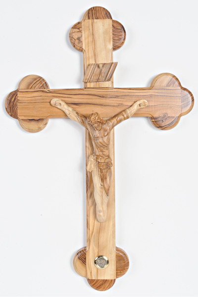 Olive Wood Crucifix with Holy Land Soil 15 Inches - Brown, 1 Crucifix