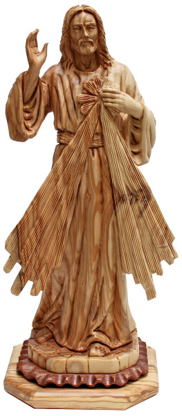 Olive Wood Divine Mercy Statue 12.5 Inches Tall - Brown, 1 Statue