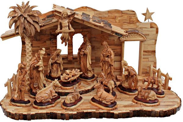 Olive Wood Nativity Set VERY Large 15 Piece Set - Brown, 1 Nativity