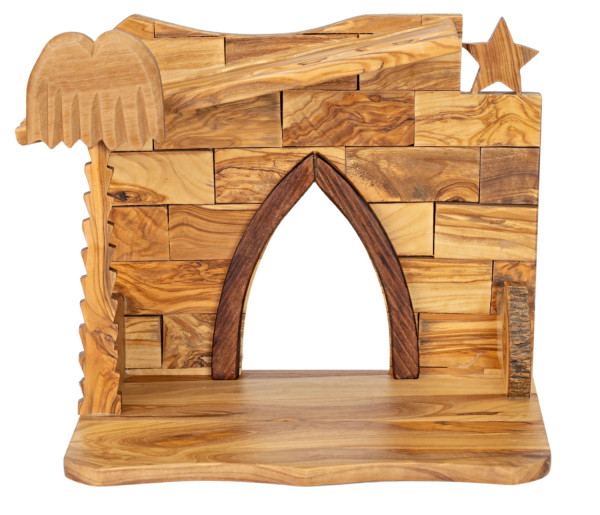 Olive Wood Nativity Stable 8.25 Inches Tall - Brown