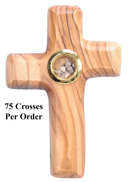 Olive Wood Palm Crosses with Holy Land Soil Wholesale - 75 Crosses @ $6.20 Each