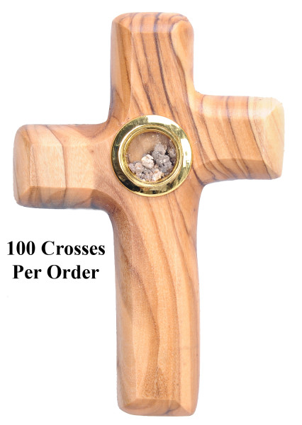 Olive Wood Palm Crosses with Holy Land Soil Wholesale - 100 Crosses @ $5.99 Each