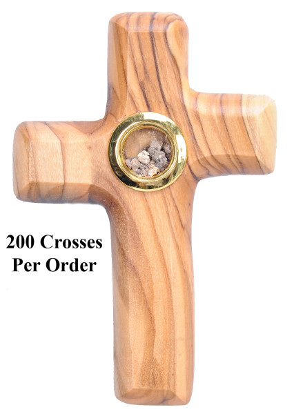Olive Wood Palm Crosses with Holy Land Soil Wholesale - 200 Crosses @ $5.99 Each