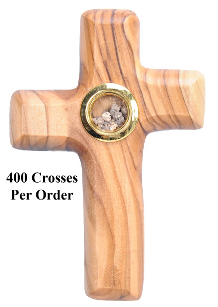 Olive Wood Palm Crosses with Holy Land Soil Wholesale - 400 Crosses @ $5.99 Each