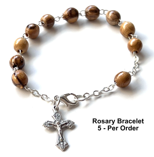 Olive Wood Rosary Bracelets 7.5 Inch Bulk Priced - 5 Bracelets @ $3.99 Each
