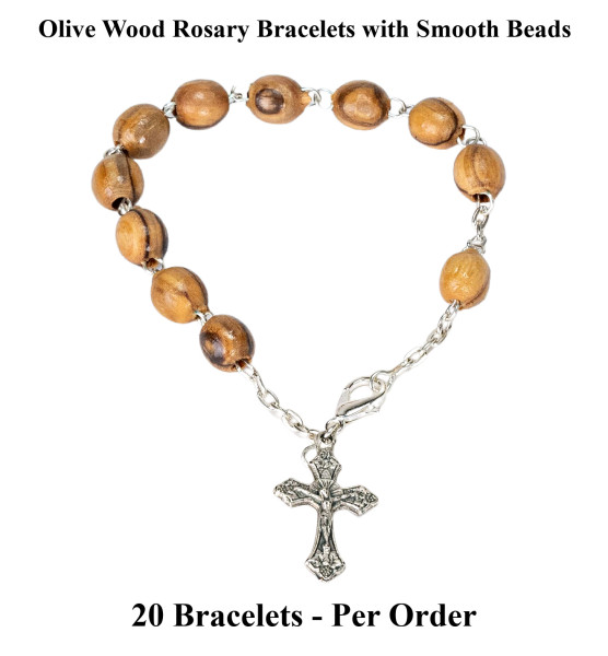 Olive Wood Rosary Bracelets 7.5 Inch Bulk Priced - 20 @ $3.50 Each