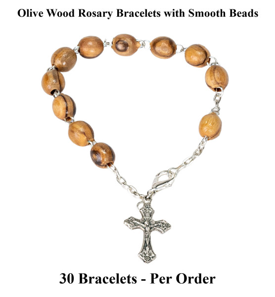 Olive Wood Rosary Bracelets 7.5 Inch Bulk Priced - 50 Bracelets @ $2.40 Each
