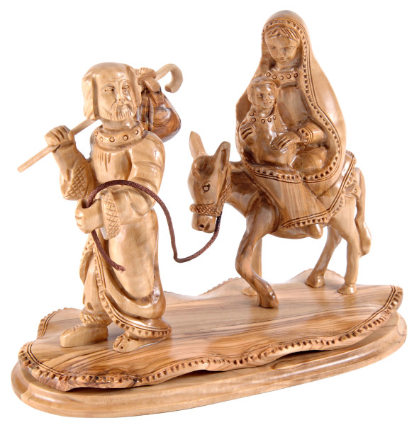 Olive Wood Statue Holy Family Flight Into Egypt 8 Inches - Brown, 1 Statue