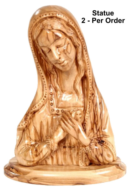 Olive Wood Statue of the Virgin Mary Bust 8.5 Inches - 2 Statues @ $185.00 Each