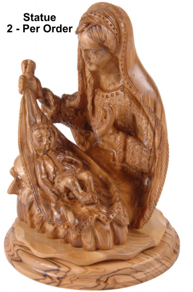 Olive Wood Statue of the Virgin Mary Holding Baby Jesus 8.5 Inch - 2 Statues @ $185.00 Each
