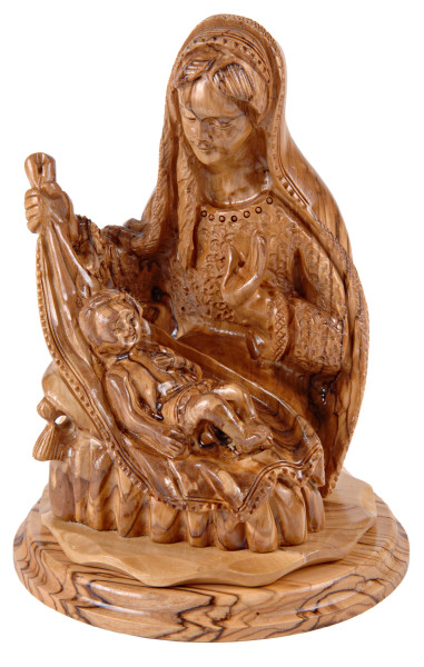Olive Wood Statue of the Virgin Mary Holding Baby Jesus 8.5 Inch - Brown, 1 Statue